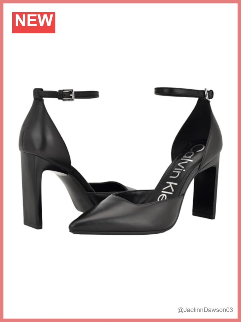 Calvin Klein Carcie Stiletto Heel Pump Shoes Leather Ankle Strap Pointed Toe